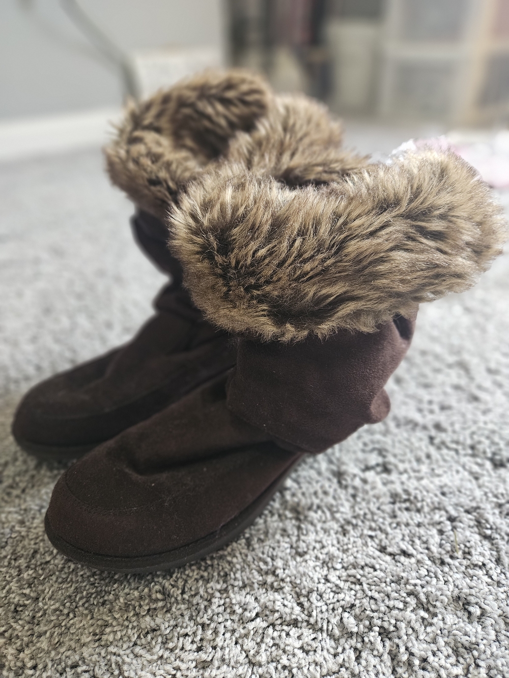 Relativity Brown Kids Faux-Fur Cuff Winter Boots